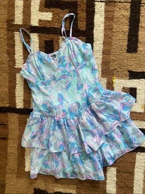 wild fable Pastel Blue & Pink Printed Mini Dress